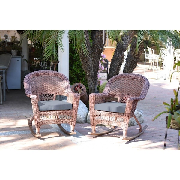 Jeco W00205R-C-2-FS033 Honey Rocker Wicker Chair with Steel Blue Cushion W00205R-C_2-FS033 - main